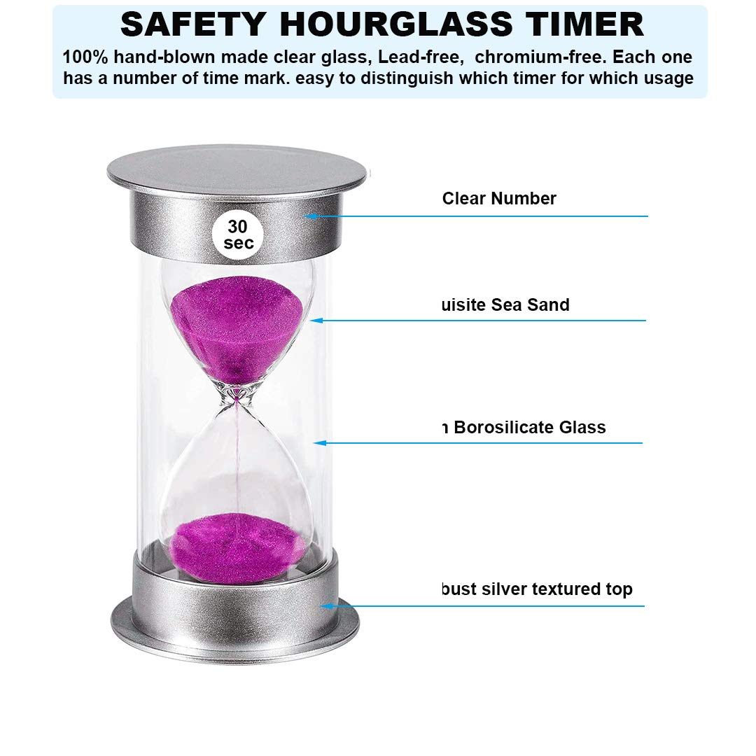 Suliao Large 30 Second Sand Timer, Colorful Unbreakable Hourglass Sand Clock, Plastic Purple Sand Watch 30 Sec For Kids Games Cl